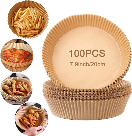 Air Fryer Round Parchment Paper Liners | 100 Pc | 20 Cm | Non Stick | Disposable